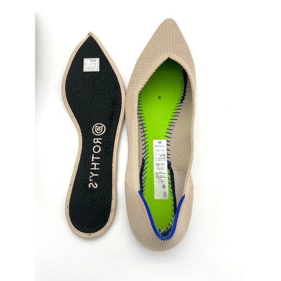 Rothy's Point II Ecru Flats Tortoiseshell Pattern Soles Washable Size 9 - Picture 9 of 10